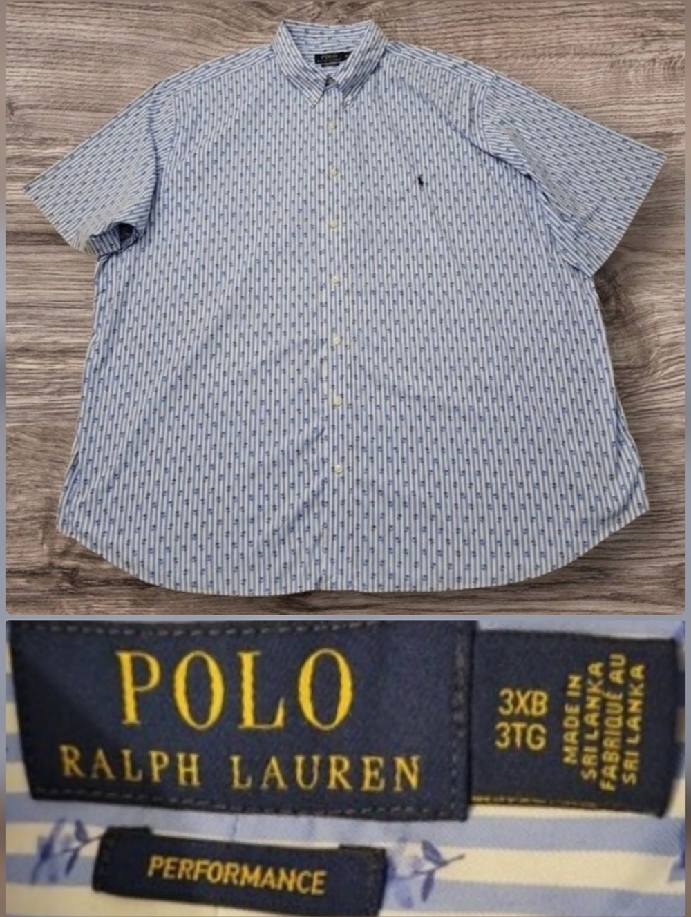 Polo Ralph Lauren Performance Shirt 3XB Men Blue Floral Nylon Blend Short Sleeve